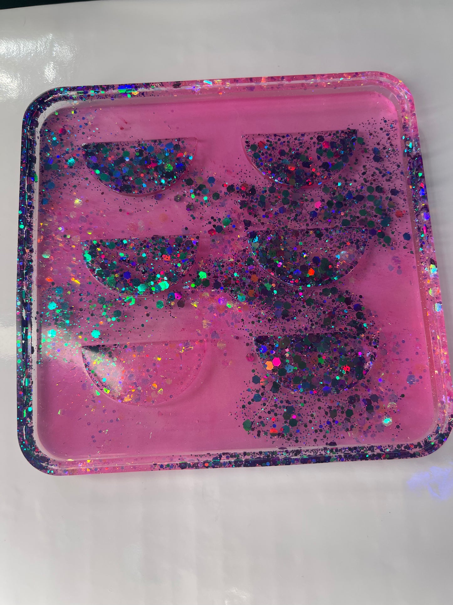 See Through Pink and Color shift Glitter False Eyelash Tray no lid